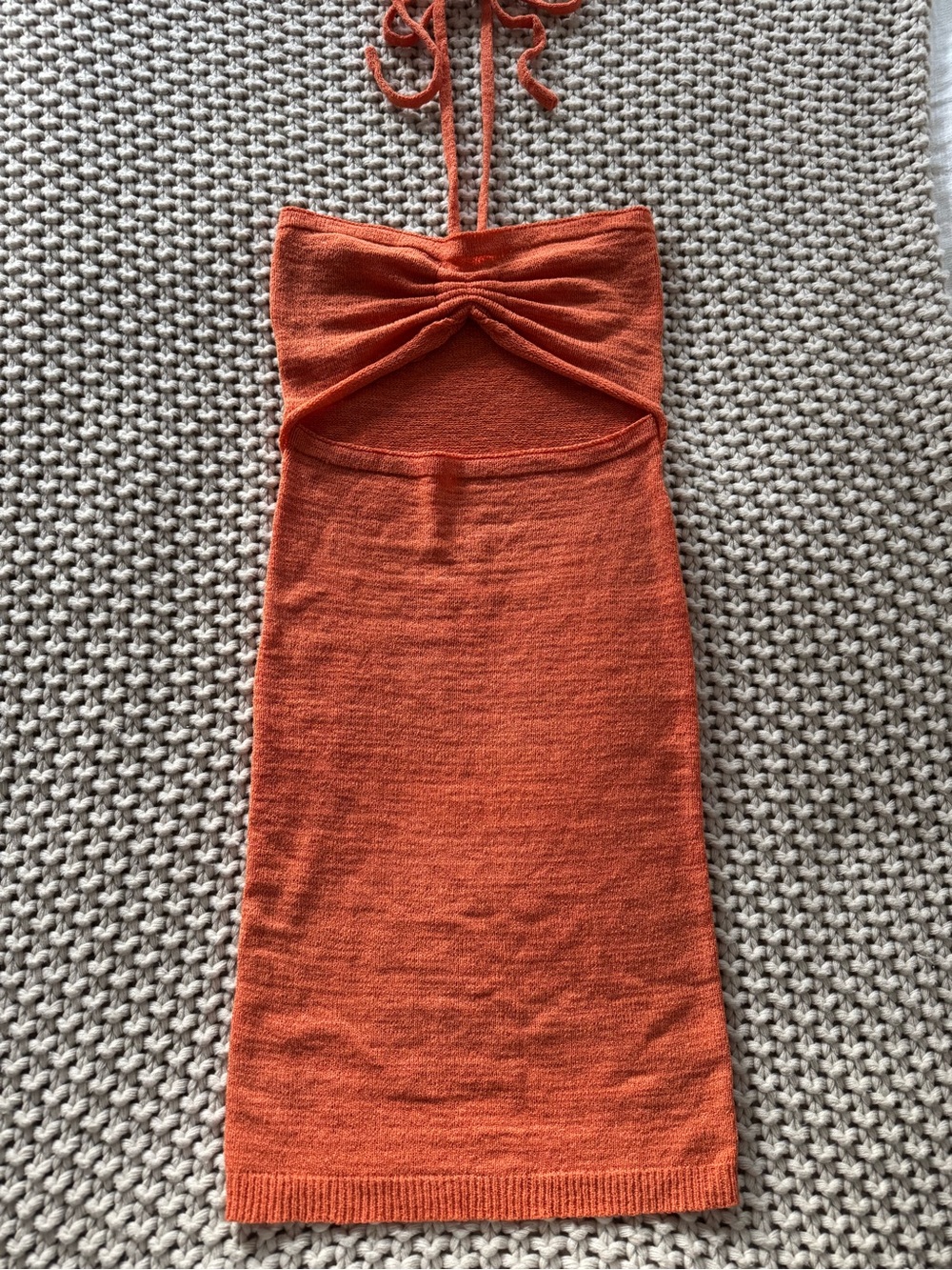 Cotton Candy Orange Strapless Knit Cutout Dress